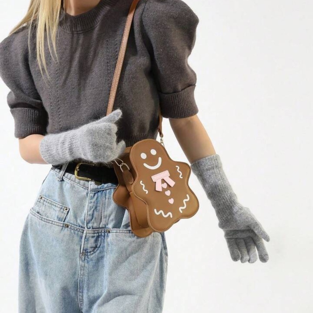 Brown Gingerbread Man Leather Crossbody Bag